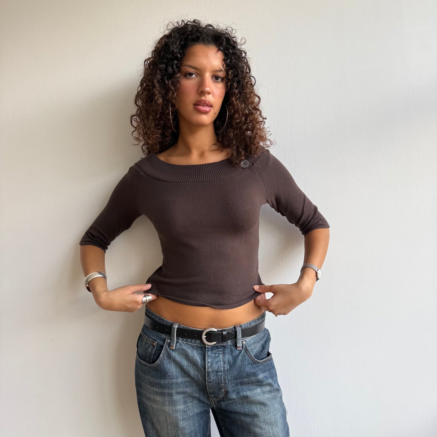 Brown 3/4 Bardot knit - Size S
