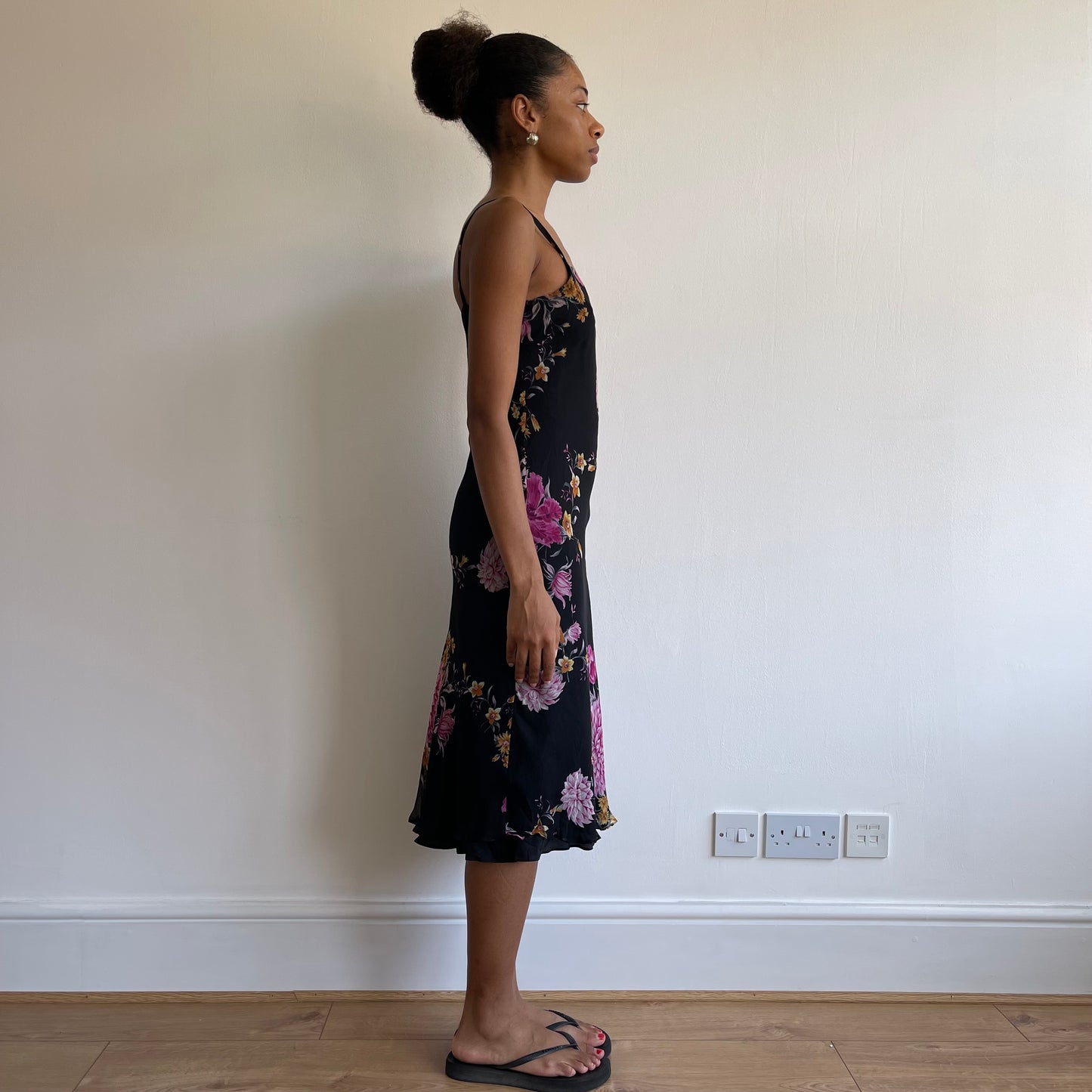 Black and purple floral midi dress - Size S