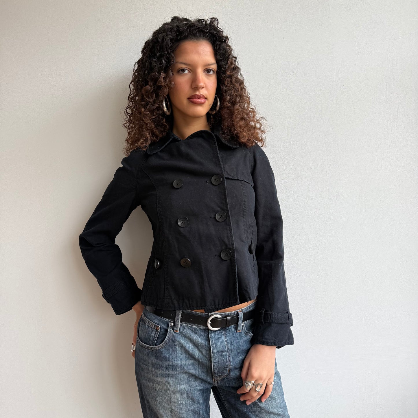 Black double breasted peacoat - Size S