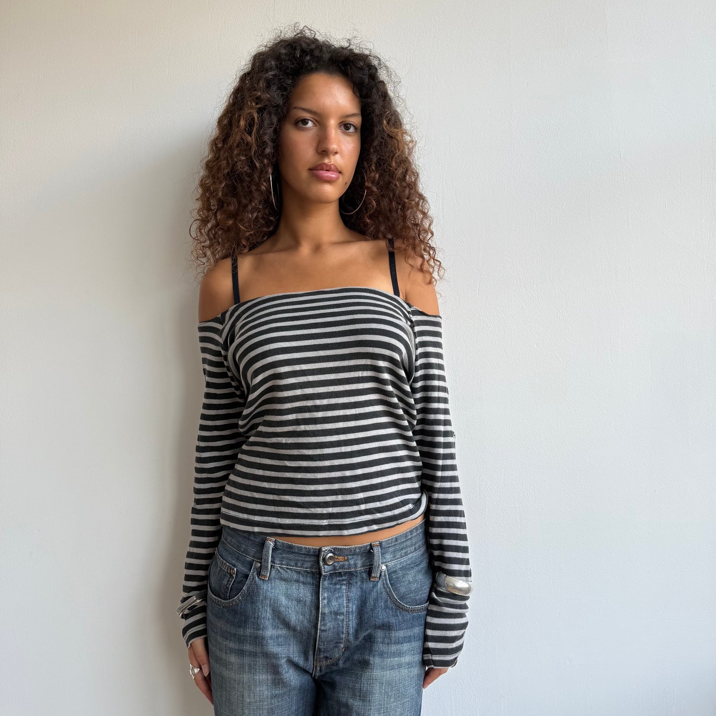 Grey Levi’s striped bardot top - Size M