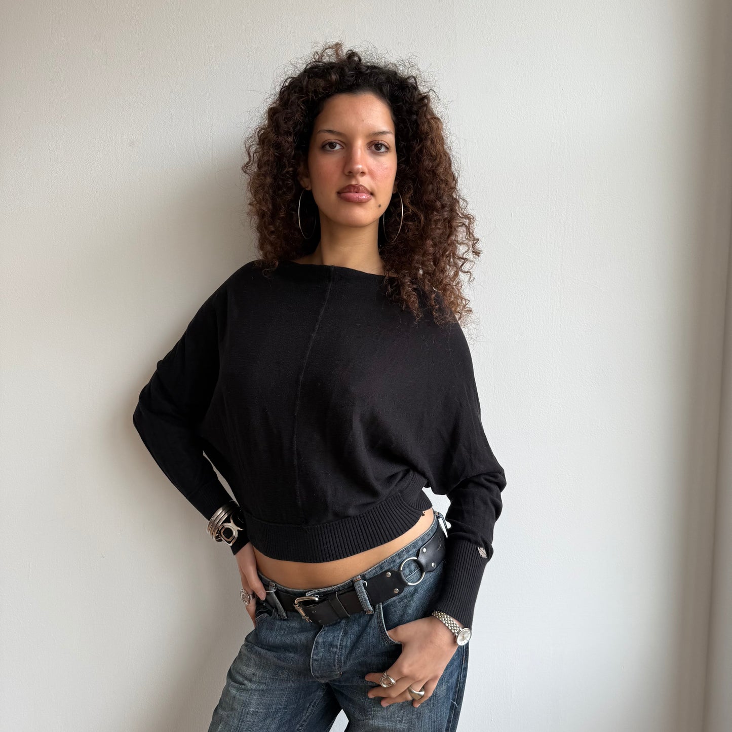 Black slouchy batwing knit - Size S