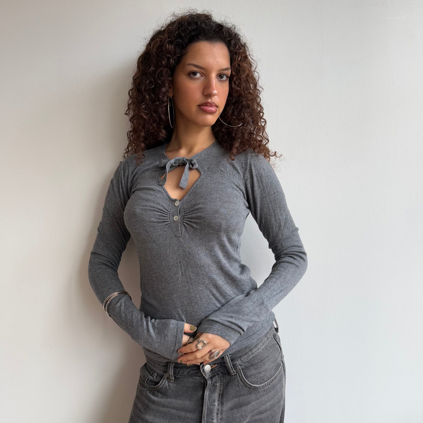 Grey tie neck knit - Size S