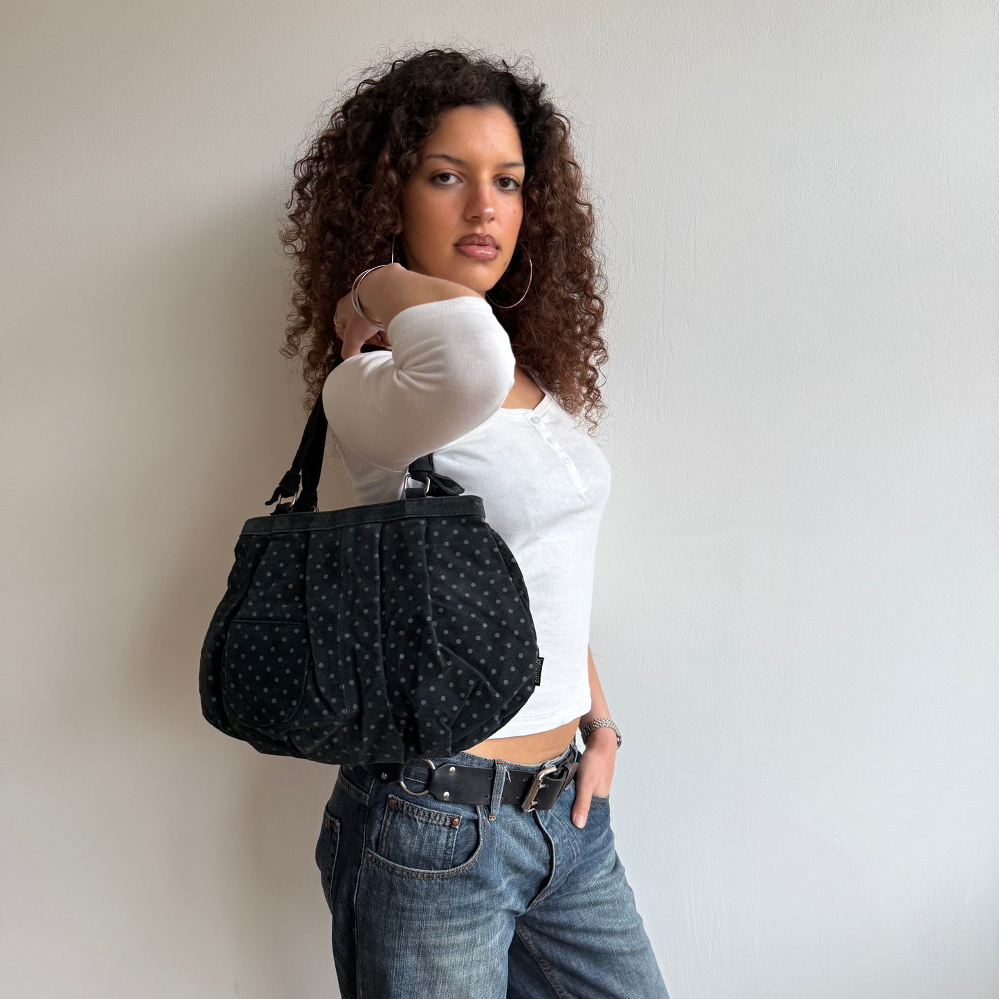 Suede polka dot bag
