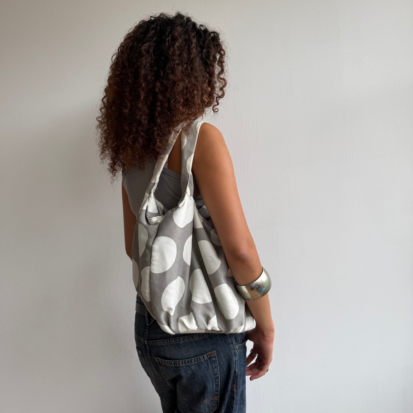Grey polka dot bag