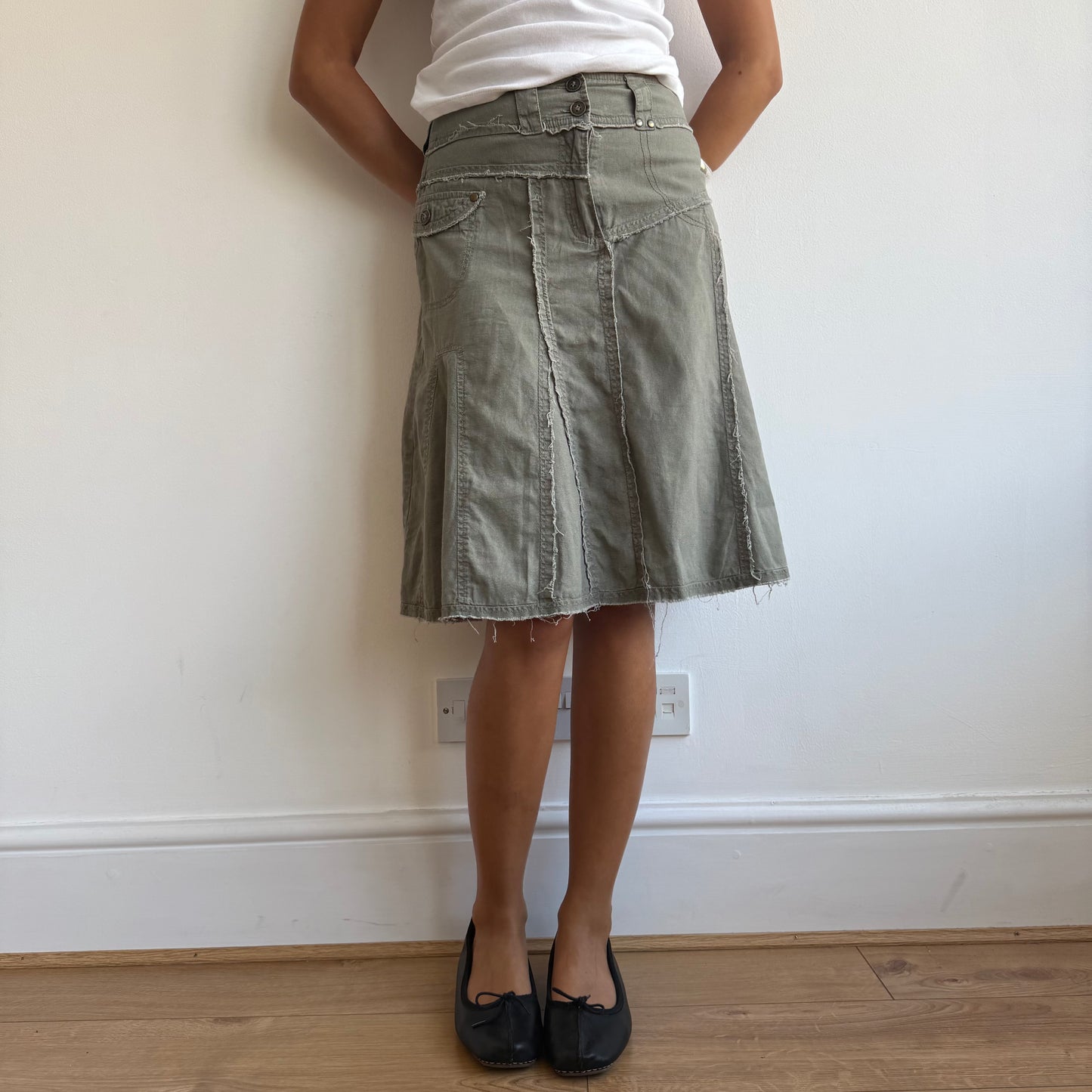 Khaki linen midi skirt - Size S