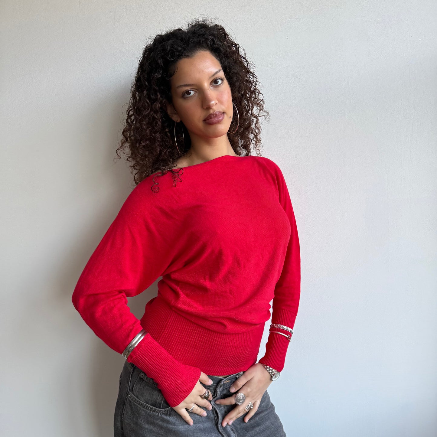 Red slouchy knit jumper - Size S-M