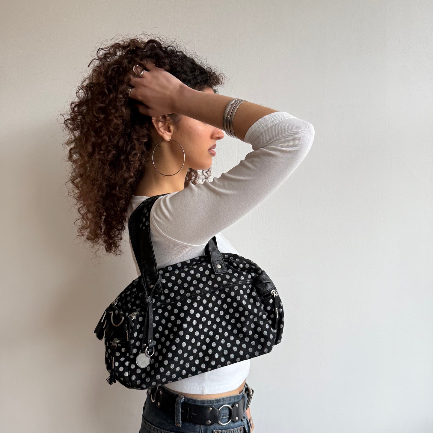 Polka dot bowler bag