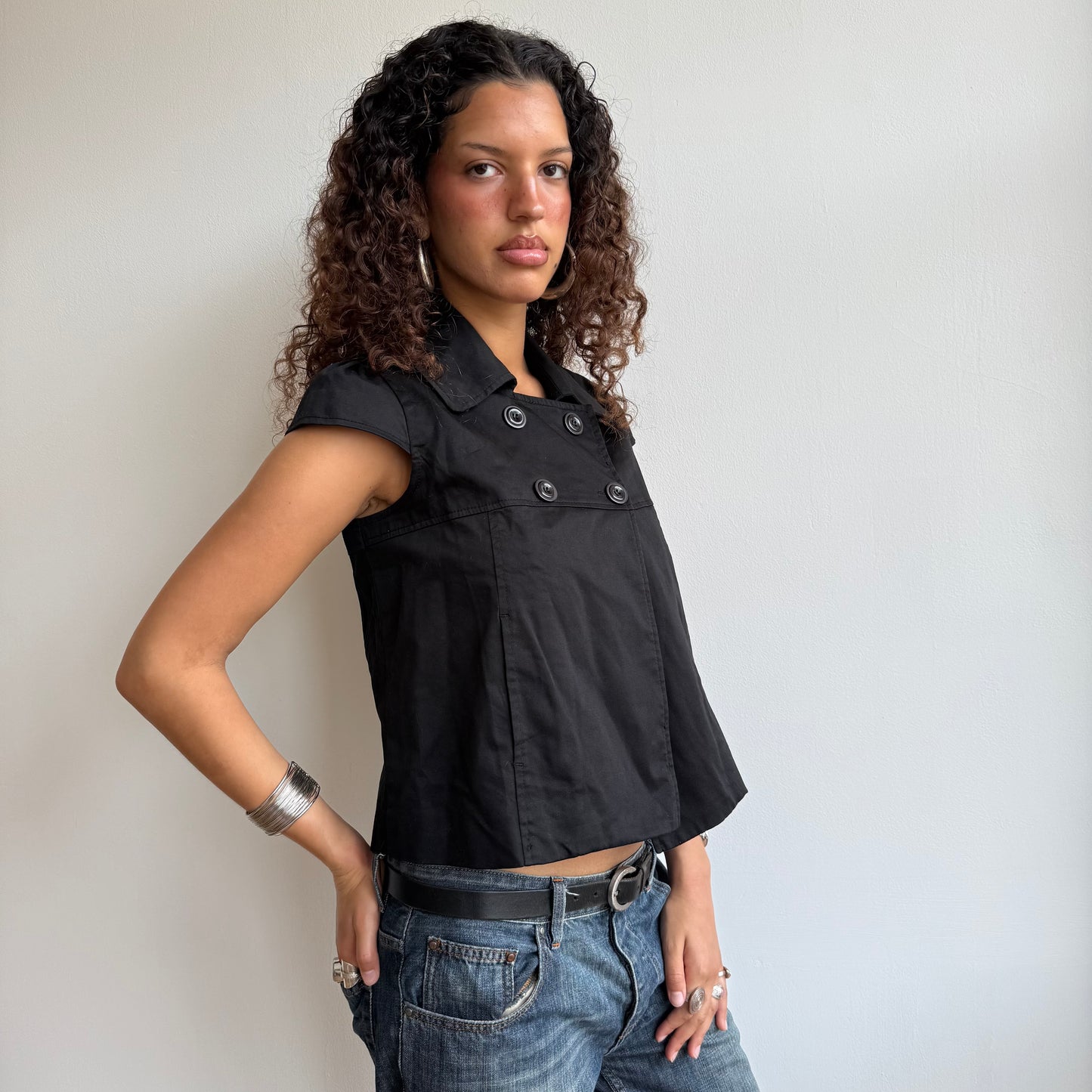 Black short sleeve peacoat - Size S