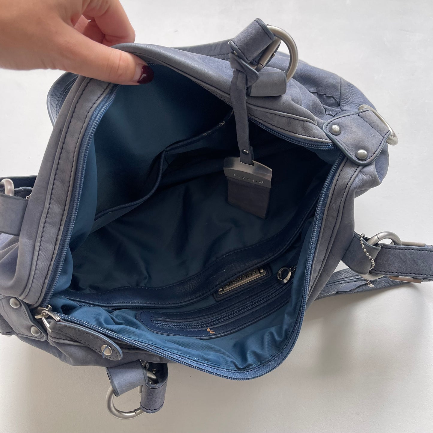 Blue leather slouchy bag