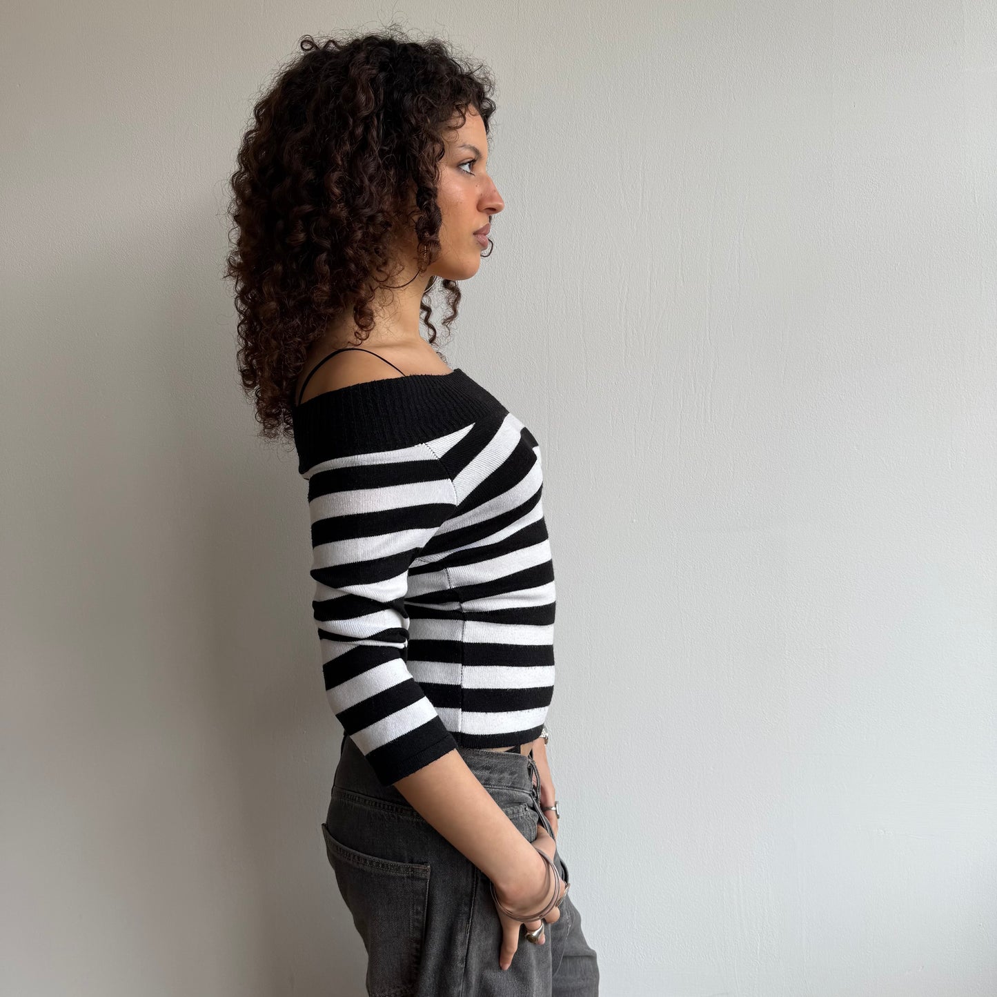 Black stripe bardot knit - Size S