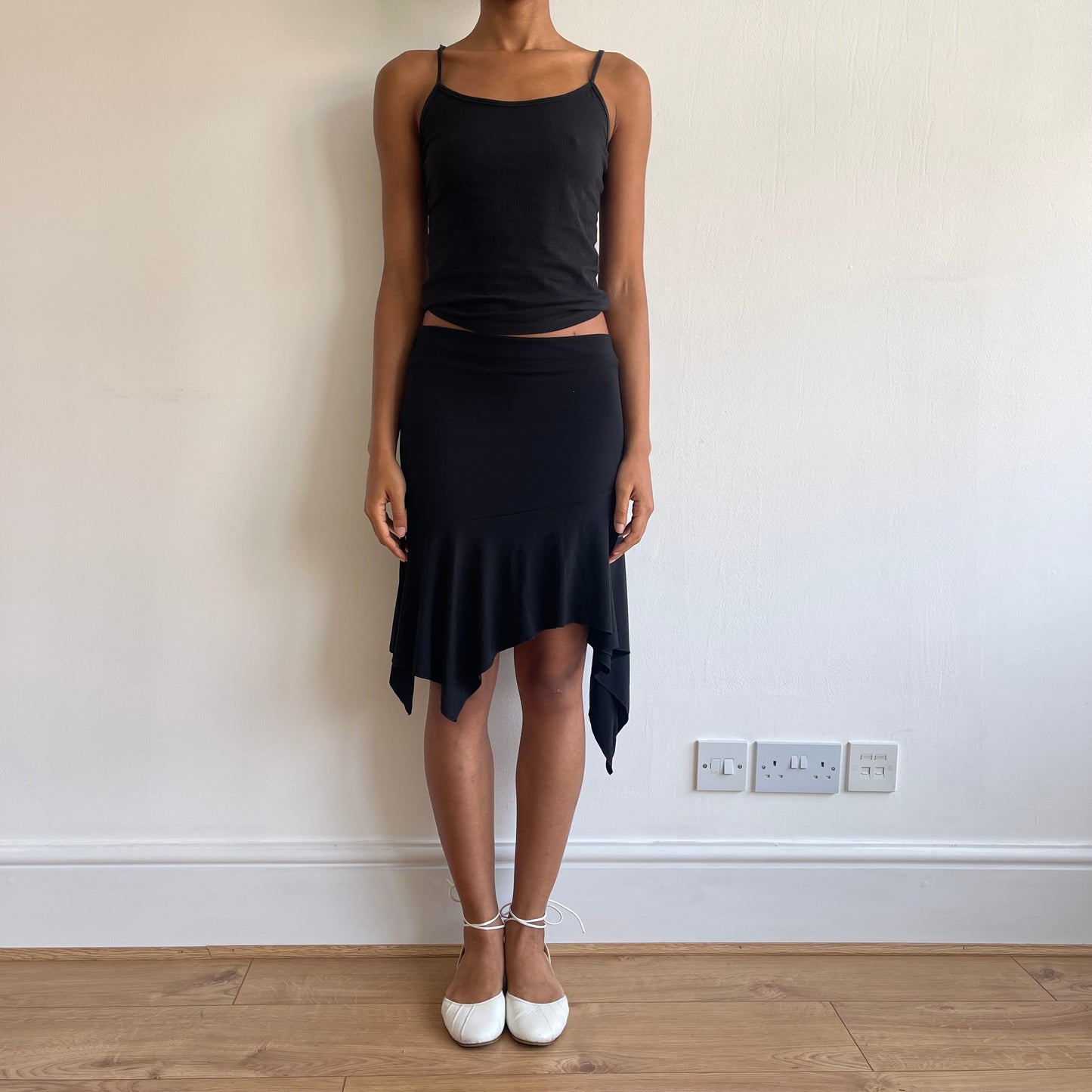 Black asymmetric ruched midi skirt - Size S