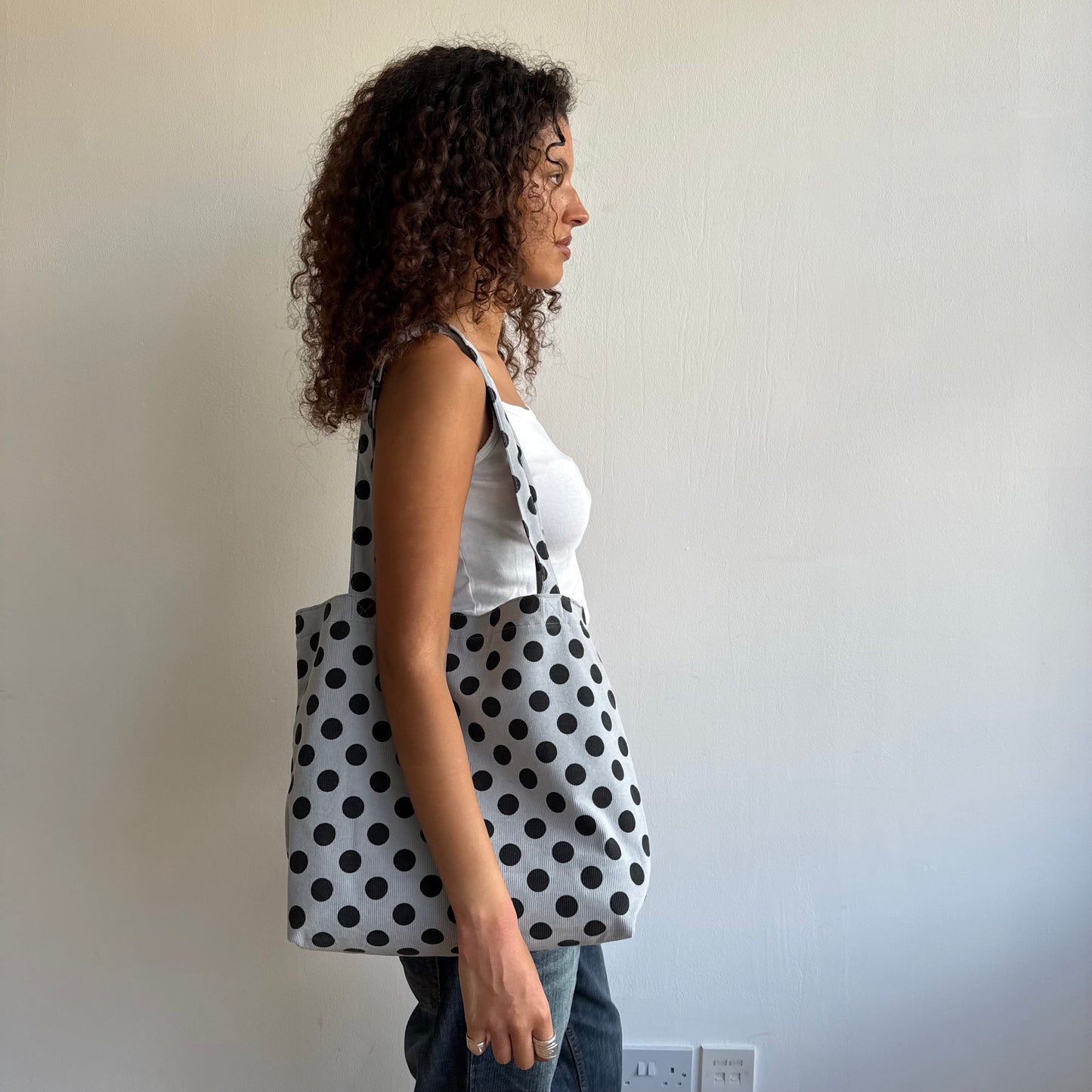 Blue polka dot tote bag