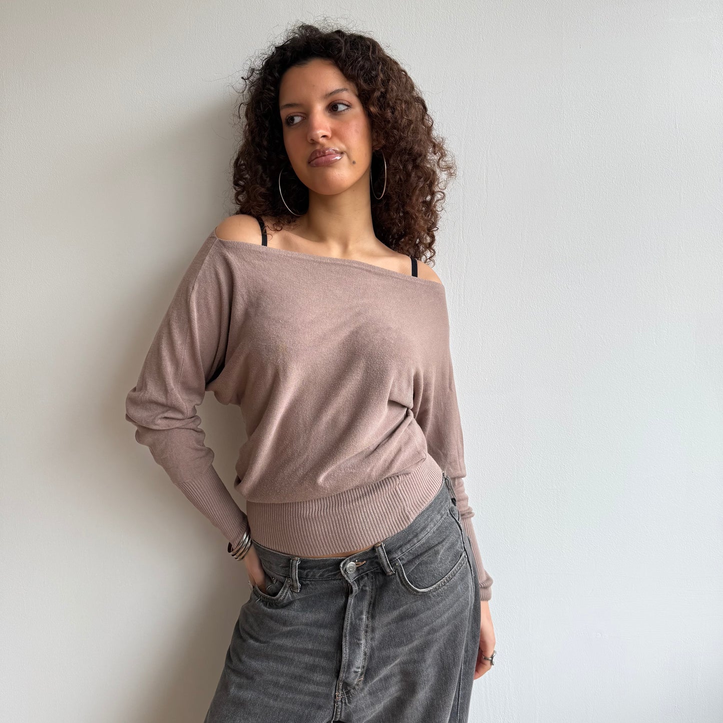 Beige slouchy knit jumper - Size S-M