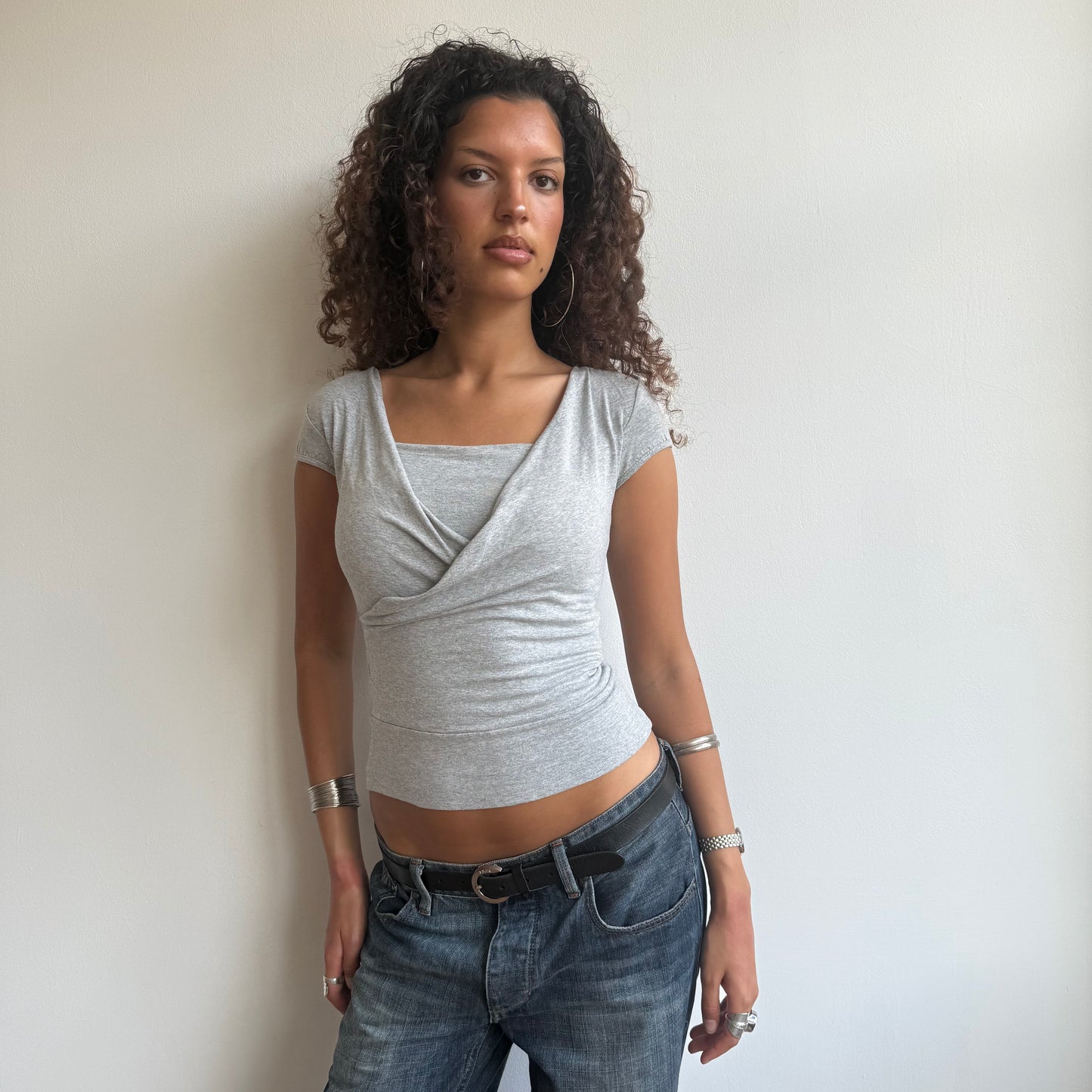 Grey wrap front top - Size S