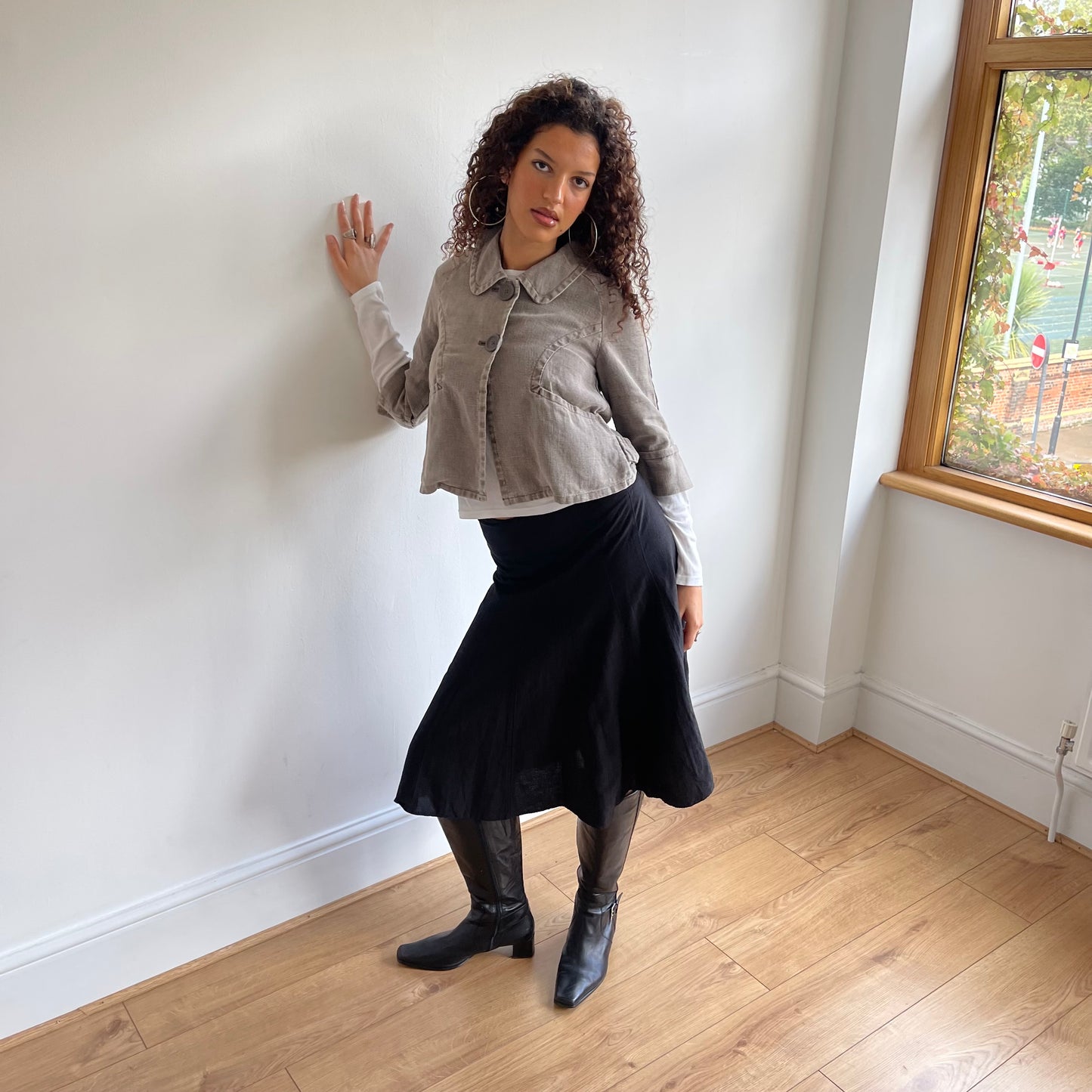 Black linen midi skirt - Size S