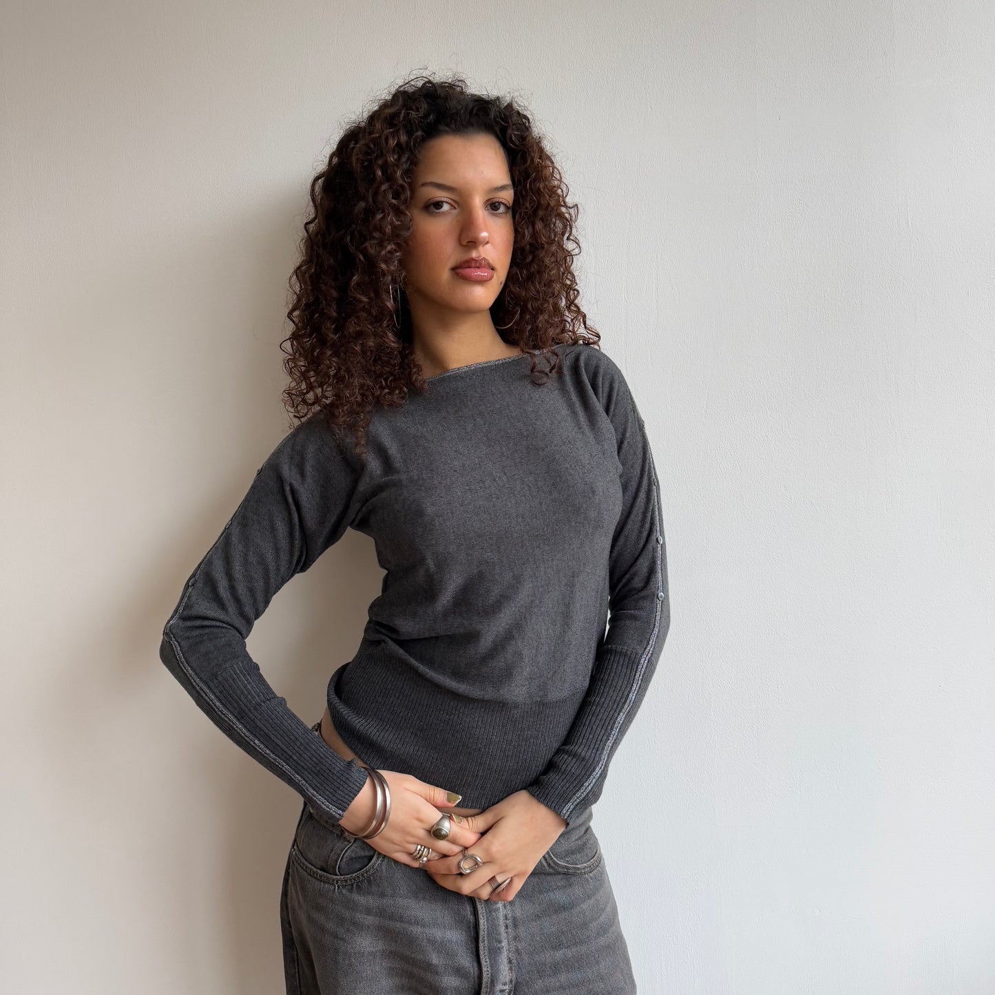 Grey slouchy sparkle knit - Size S