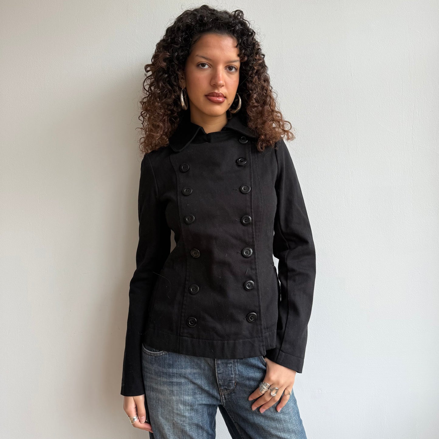 Black button military peacoat - Size M