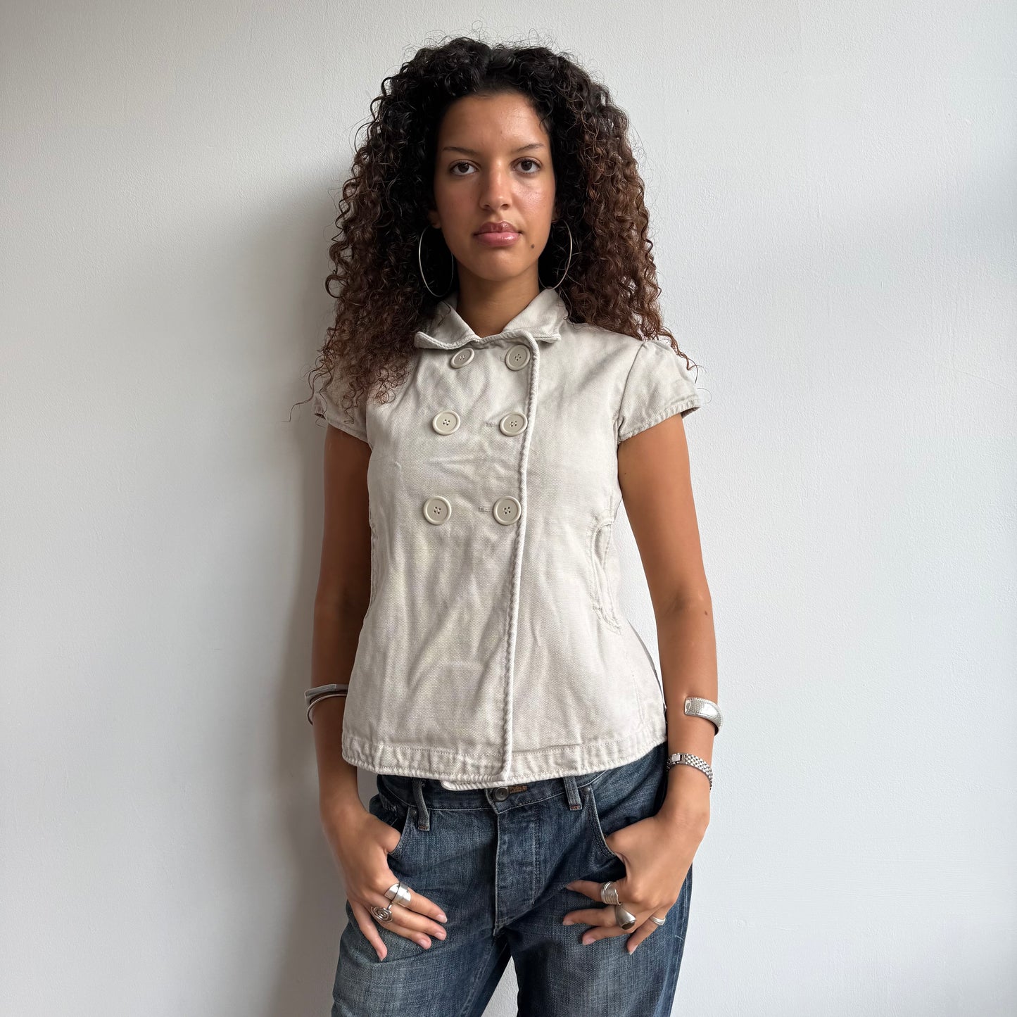 Beige short sleeve peacoat - Size M