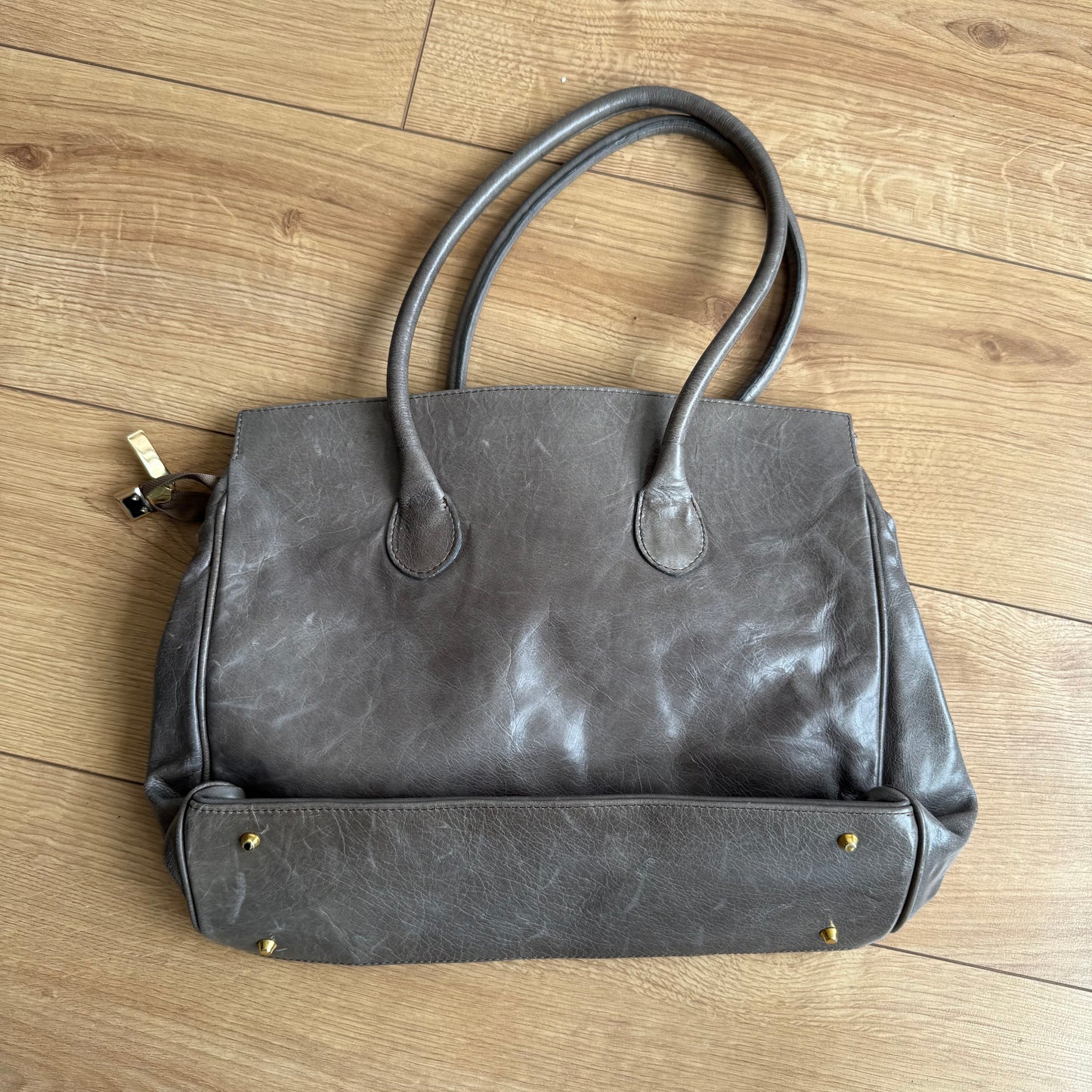 Taupe leather ‘firkin’ bag - One Size