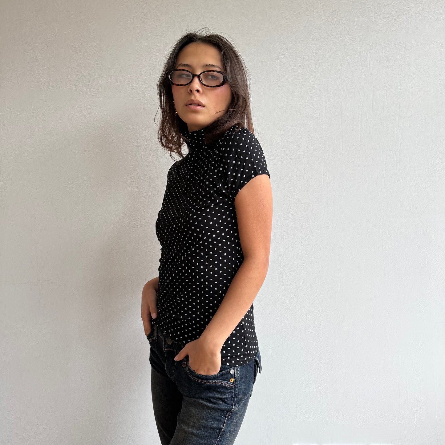 Polka dot high neck top - Size S