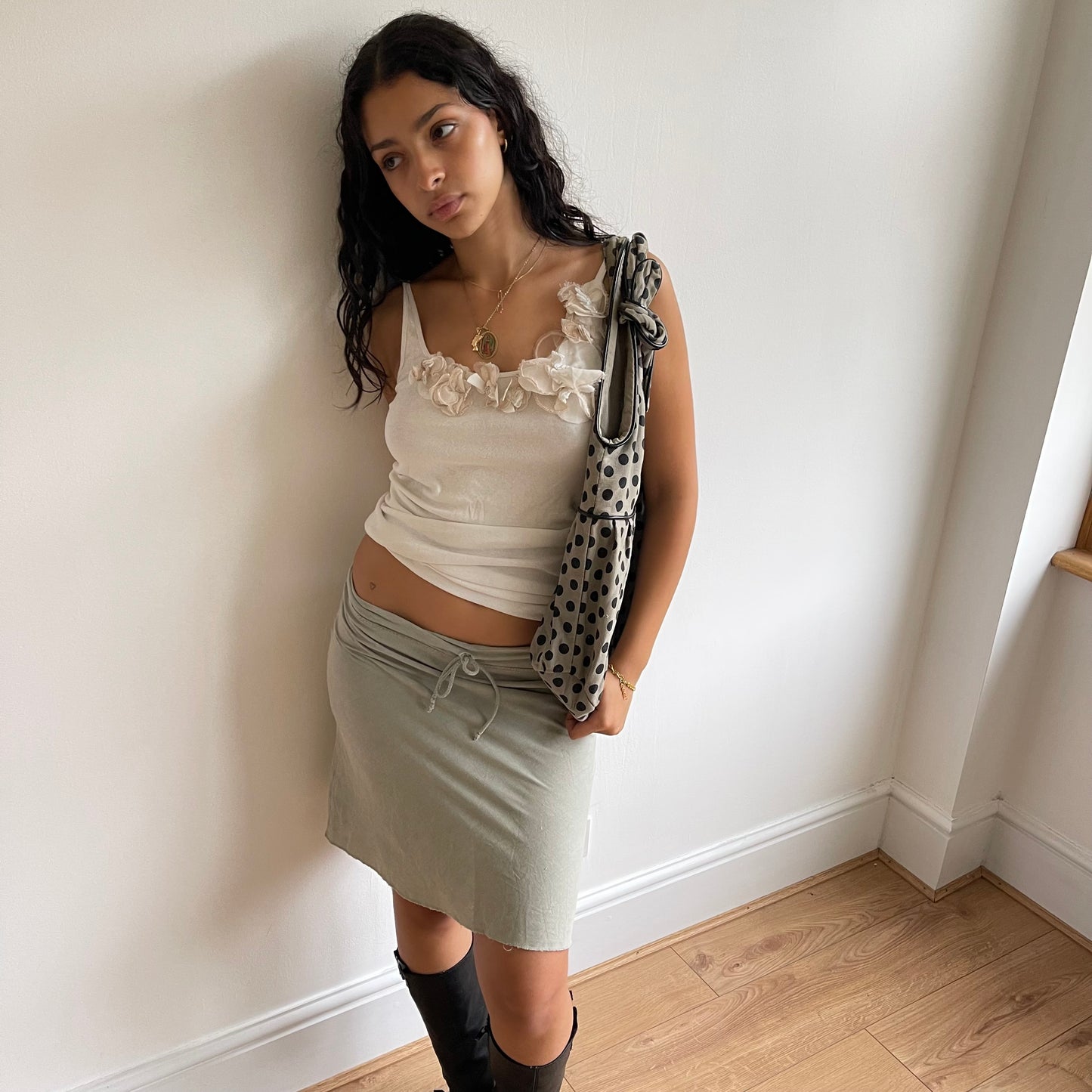 Khaki polka dot bag