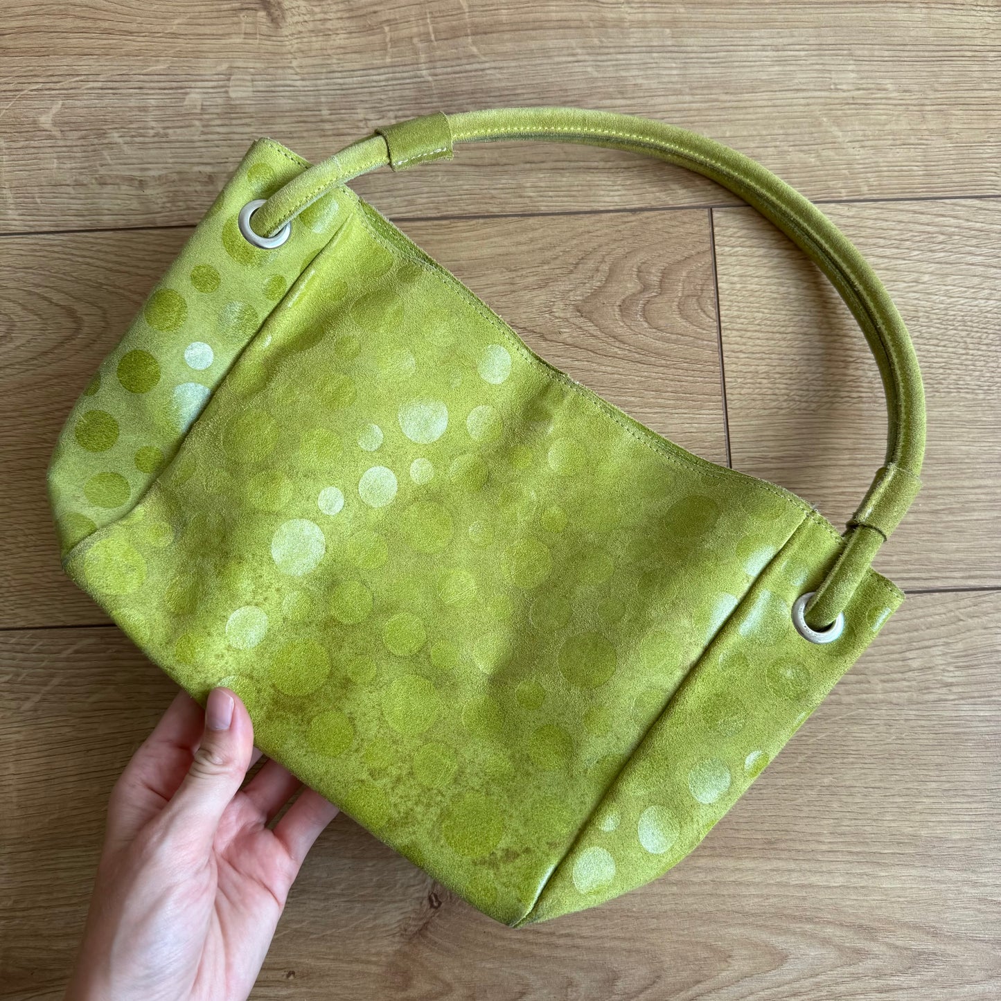 Green polka dot bag