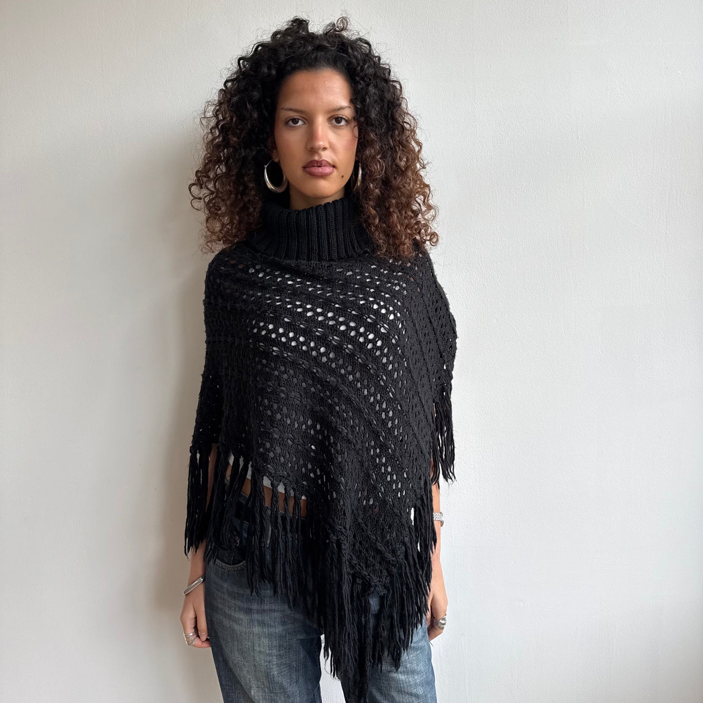 Black roll neck poncho - Size S