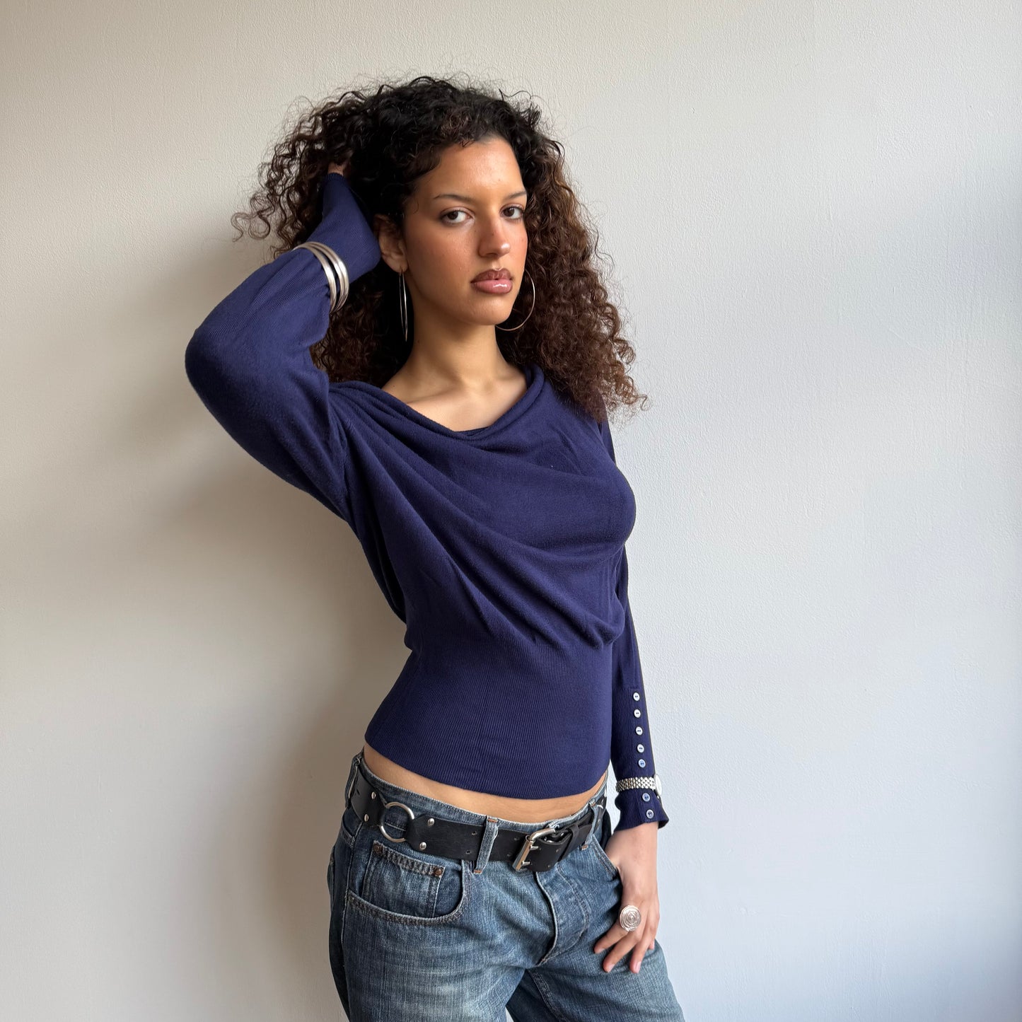 Navy slouchy button knit - Size S
