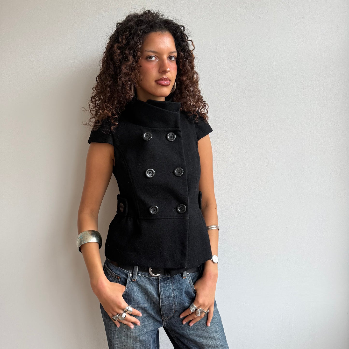 Black short sleeve peacoat - Size S