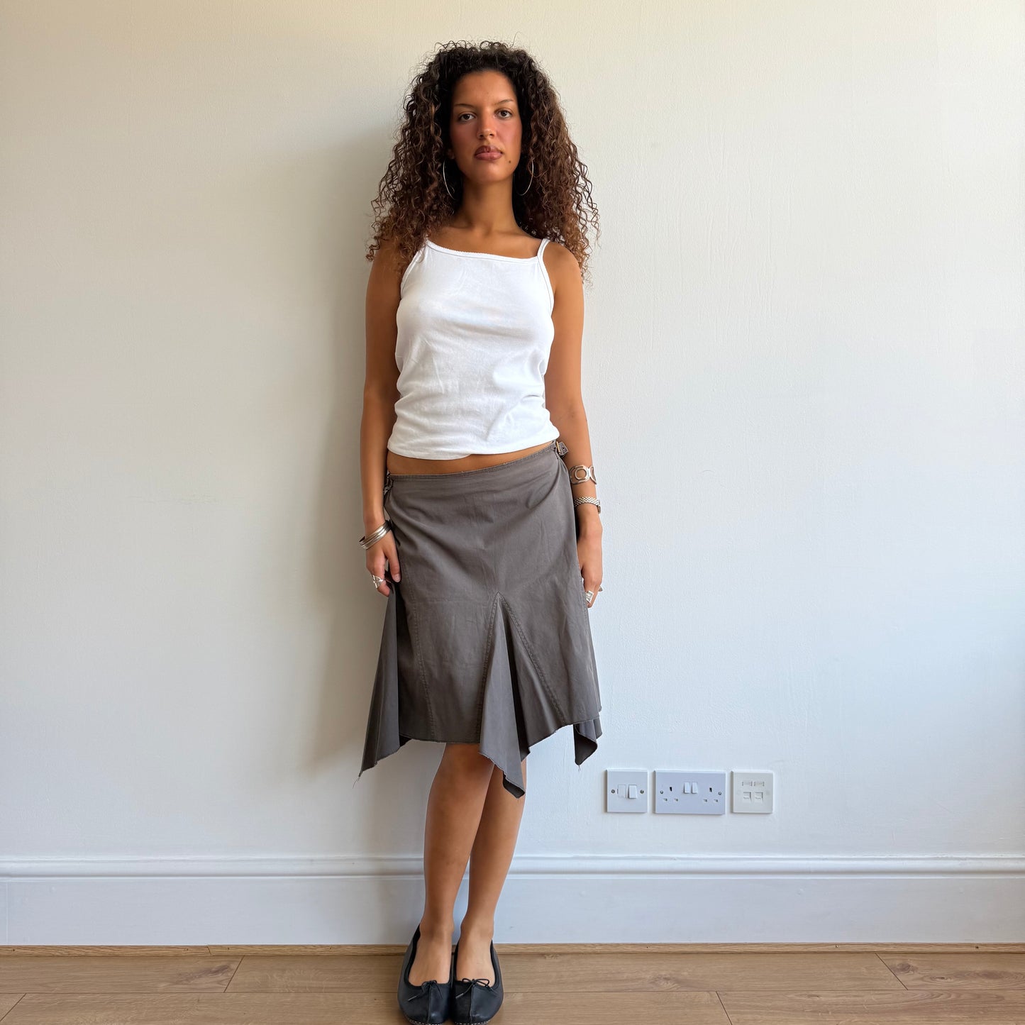 Khaki buckle midi skirt - Size M