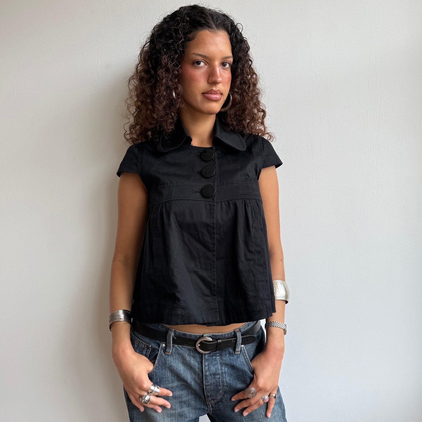 Black short sleeve peacoat - Size S/M
