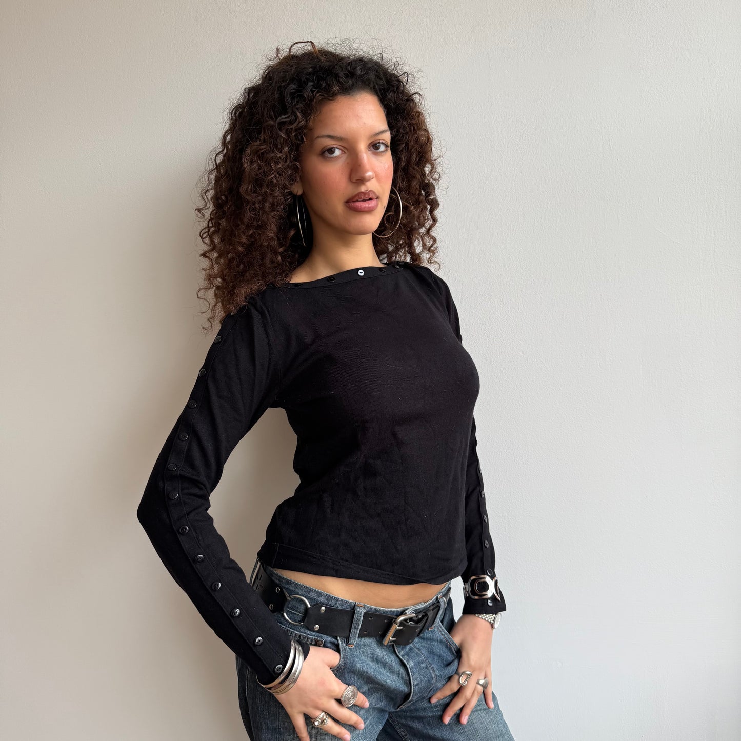 Black button boatneck knit - Size S