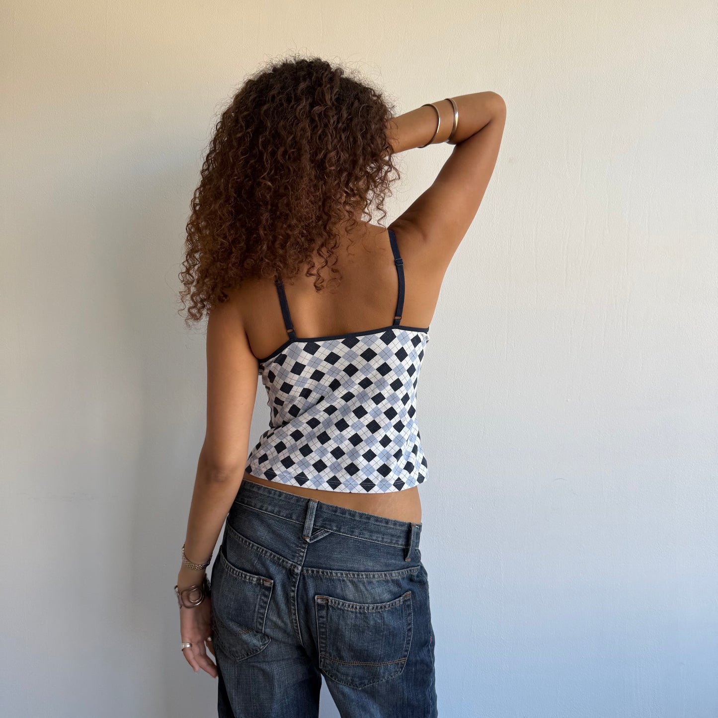 Blue argyle cami top - Size S