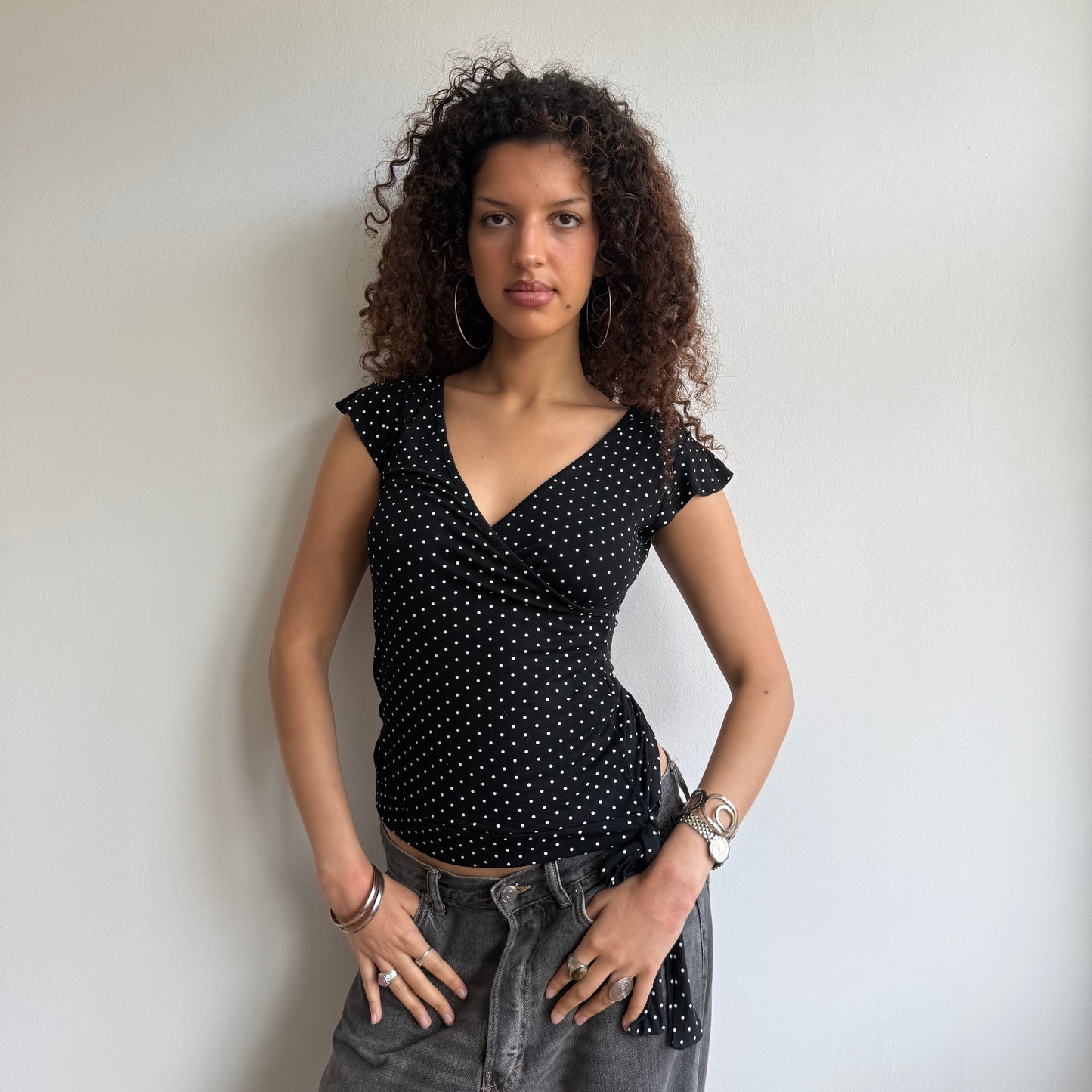 Polka dot wrap tie side top - Size M/L