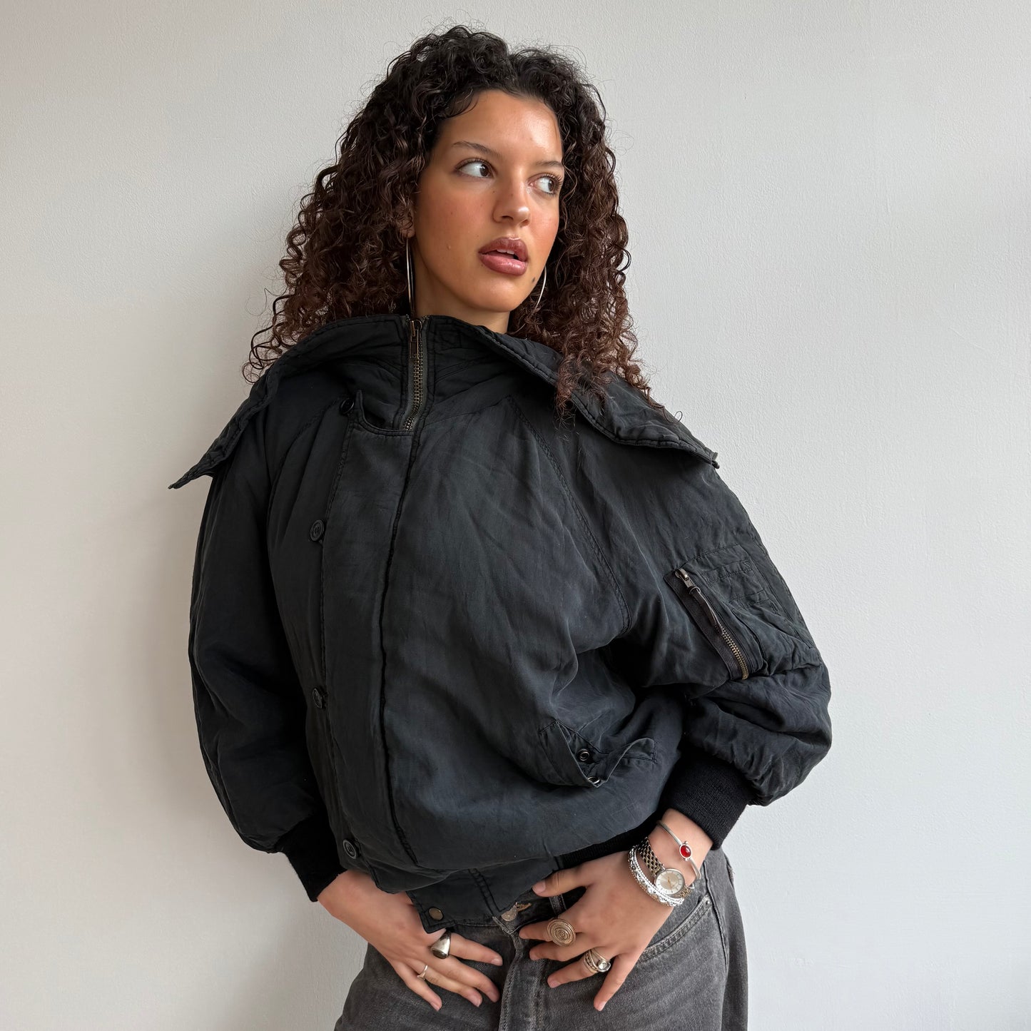 Black silk bomber jacket - Size M