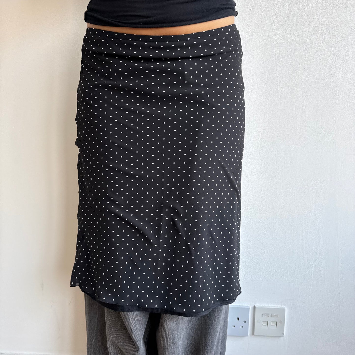 Black polka dot midi skirt - Size M
