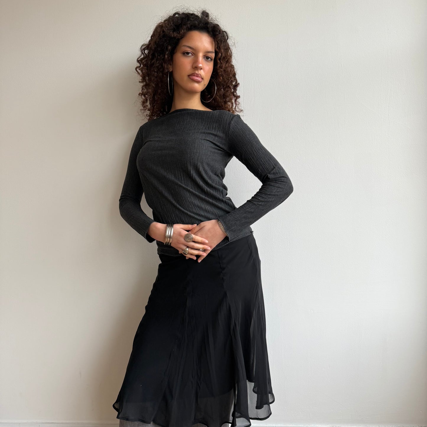 Black floaty midi skirt - Size S