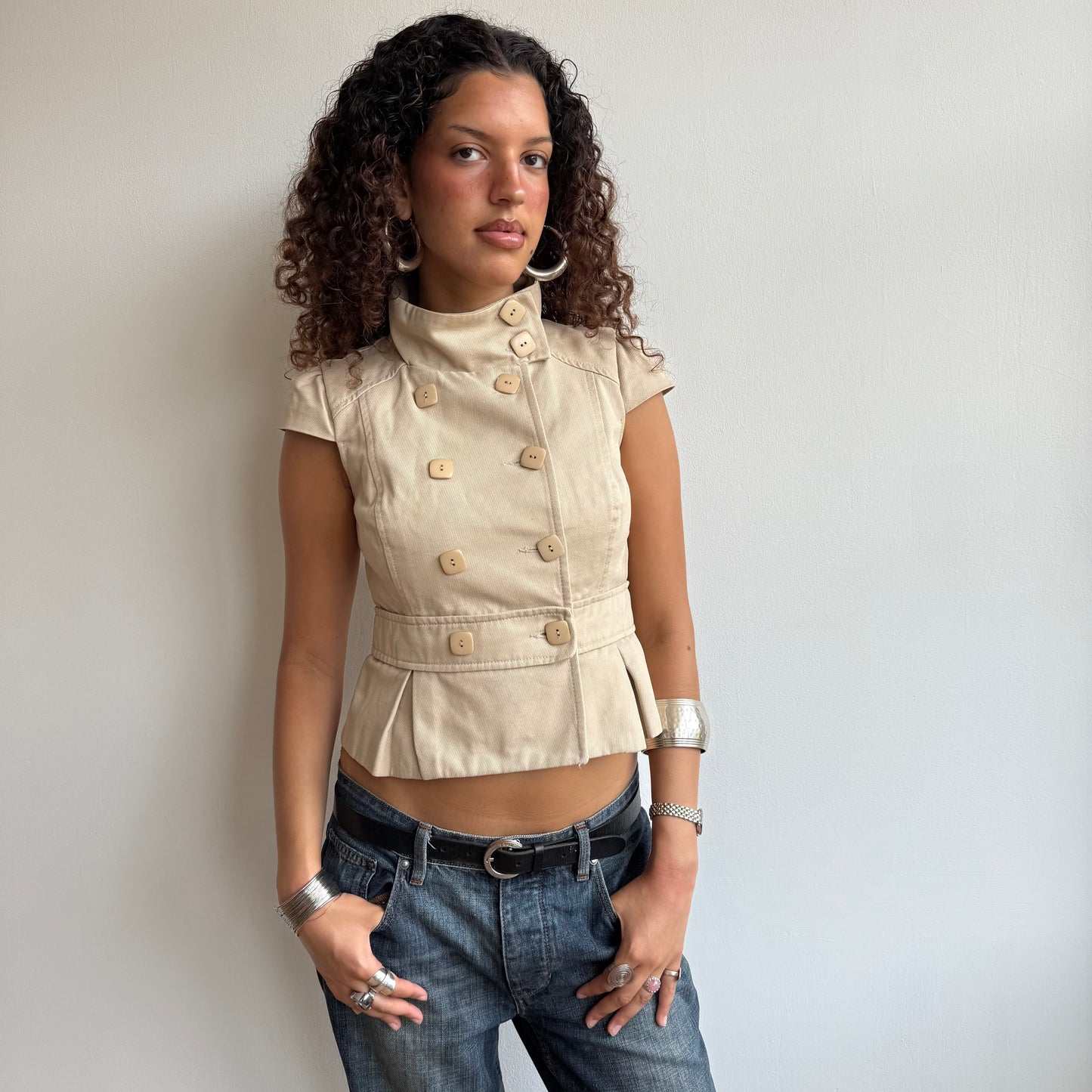 Beige short sleeve peacoat - Size S