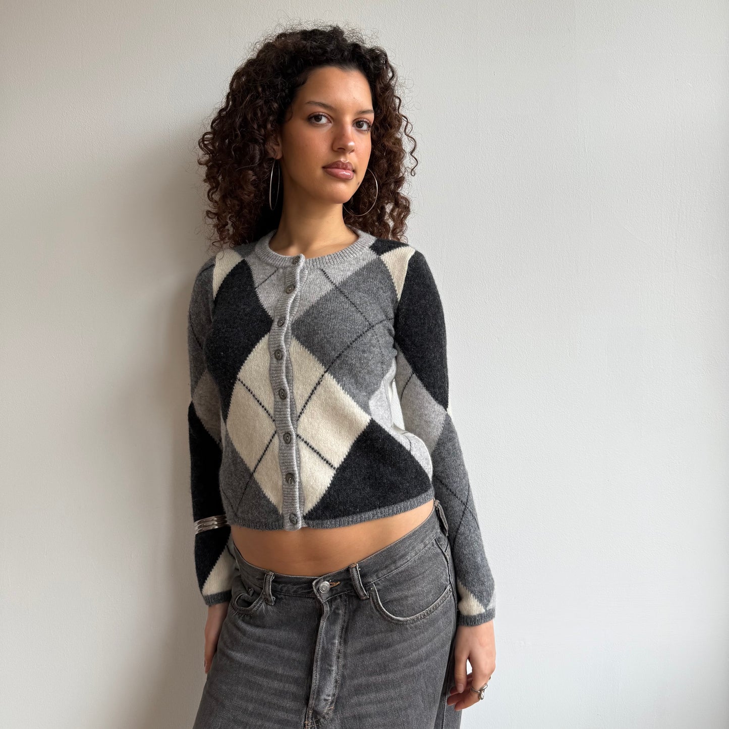 Grey argyle cardigan - Size S