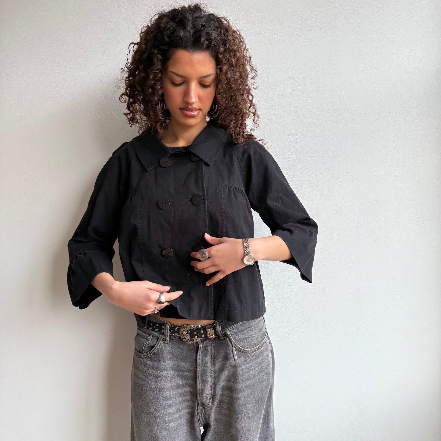 Black pleat peacoat - Size M