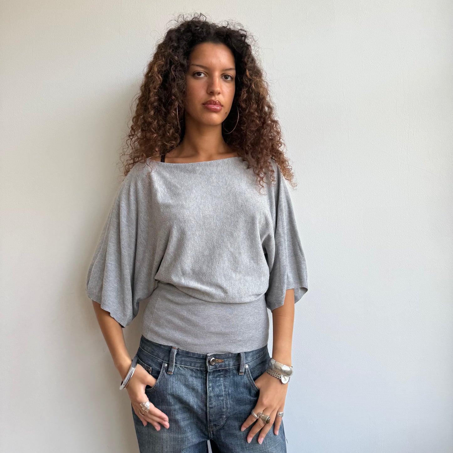 Grey short sleeve slouchy knit - Size M
