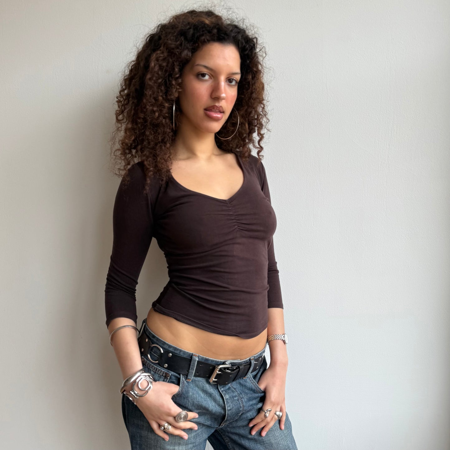 Brown ruched top - Size S