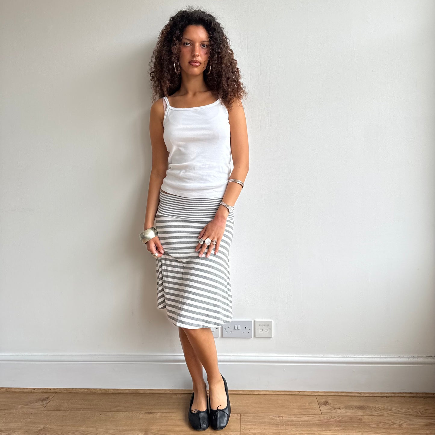 Grey striped midi skirt - Size S