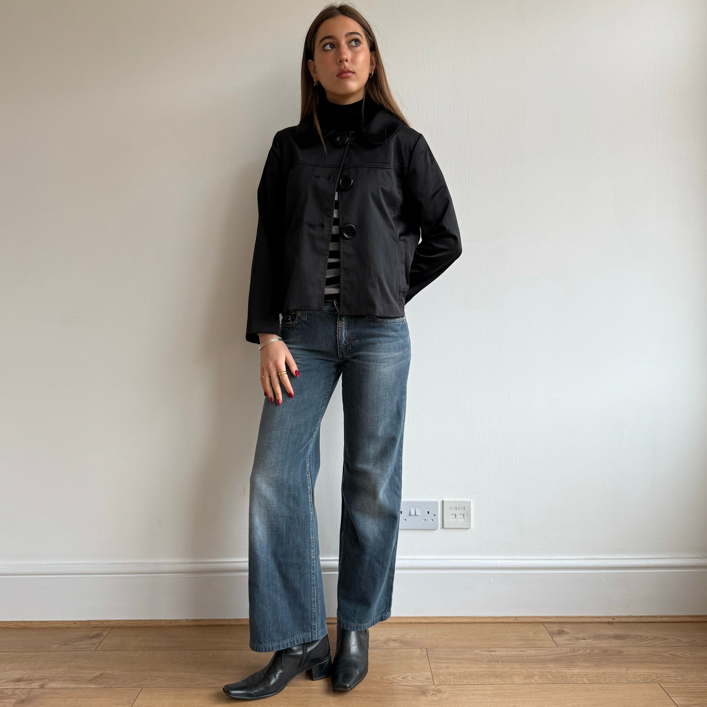 Black satin peacoat - Size S