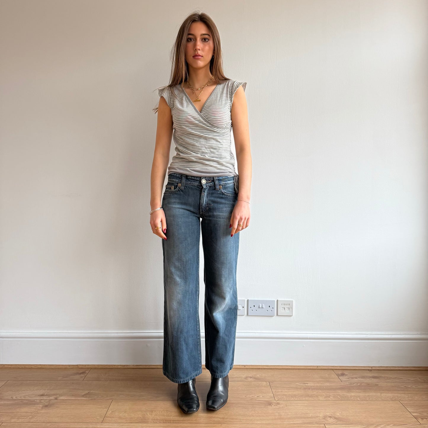 Grey and white stripe wrap top - Size S