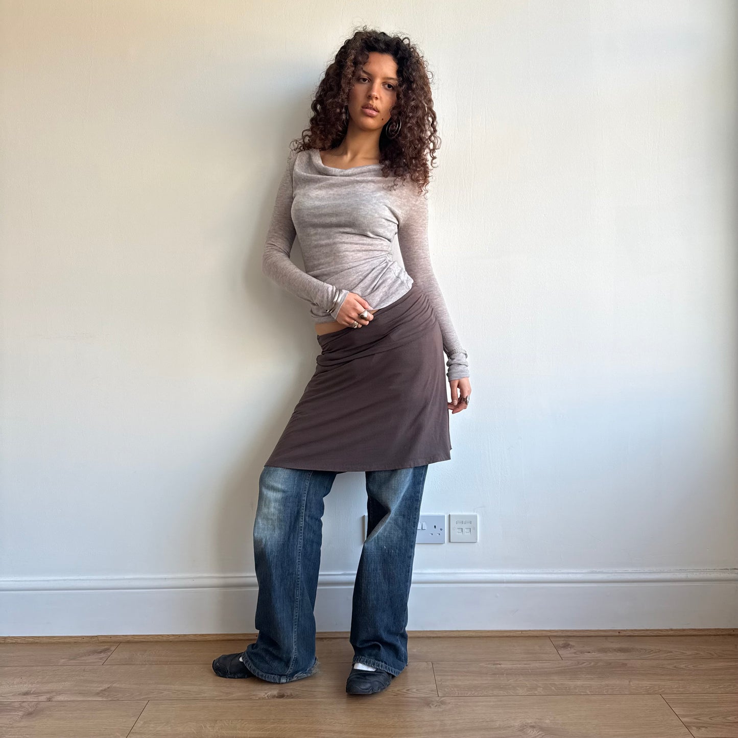Brown ruched side skirt - Size S