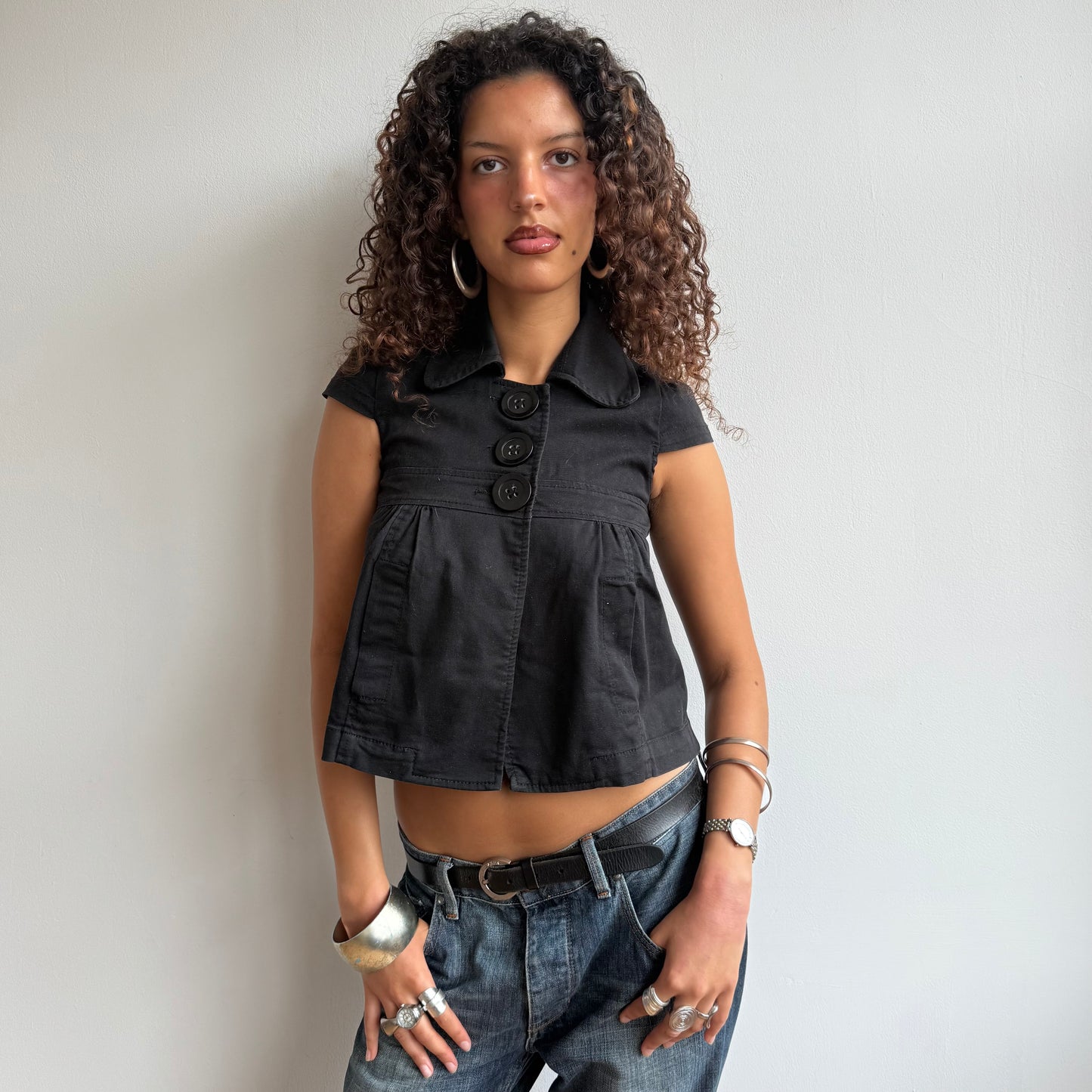 Black short sleeve peacoat - Size XS