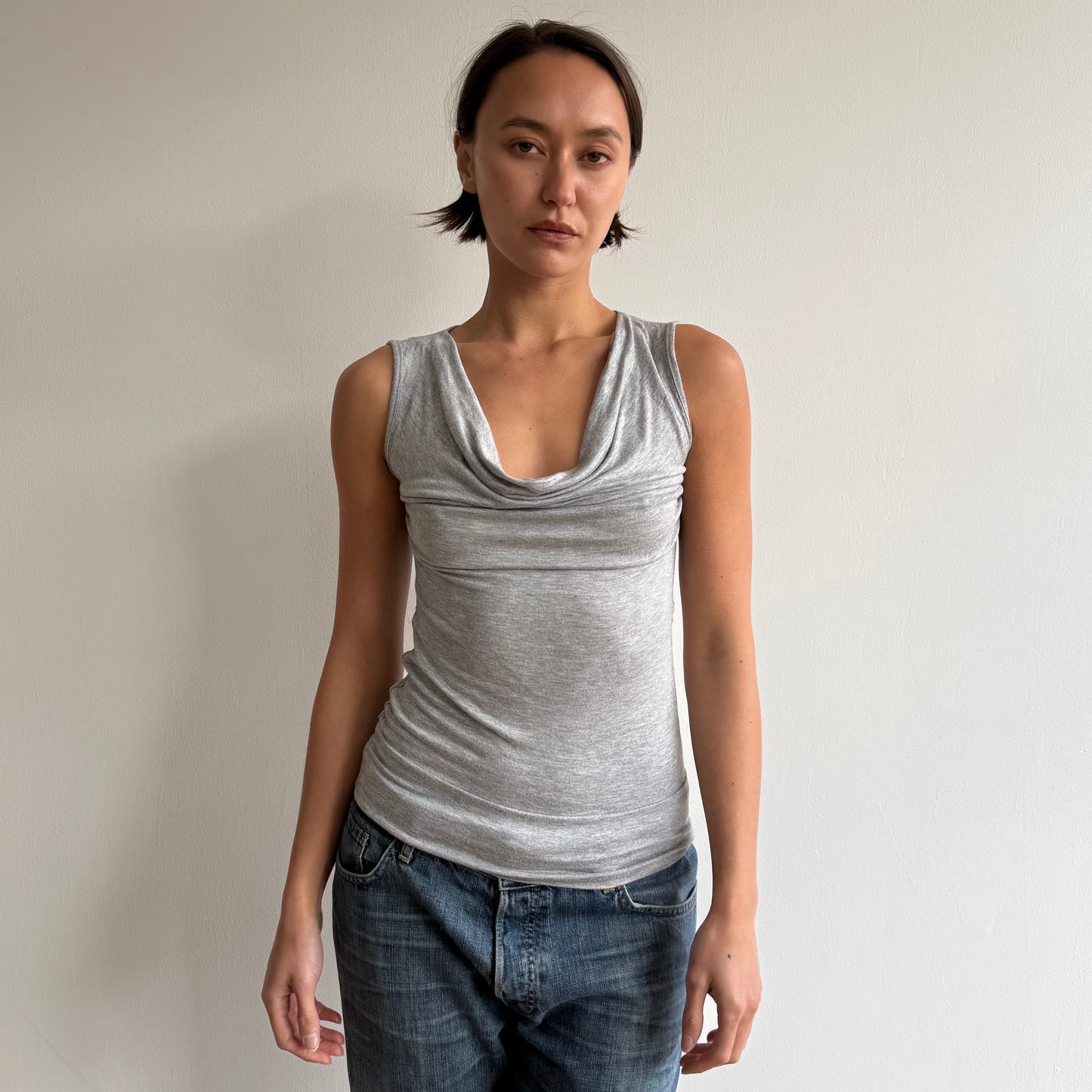 Grey cowl keyhole back top - Size S