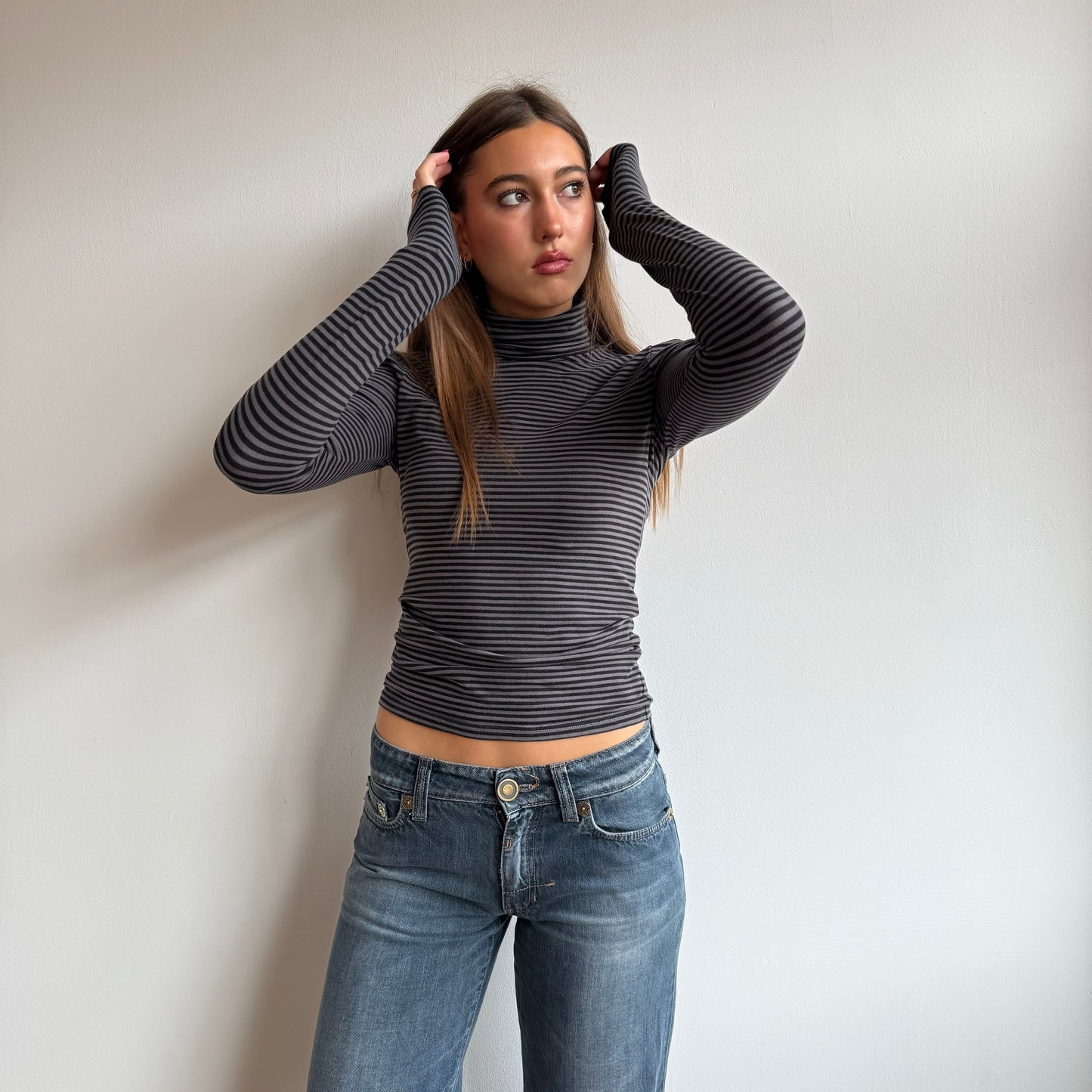 Grey and black stripe roll neck - Size S