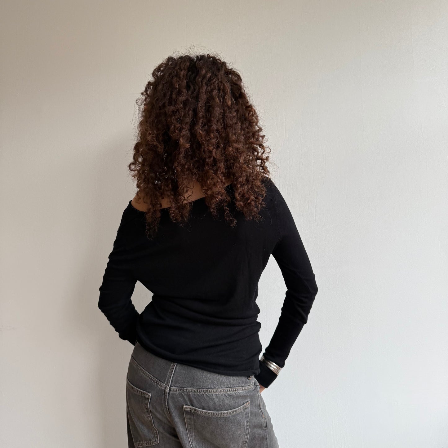 Black slouchy button knit jumper - Size S
